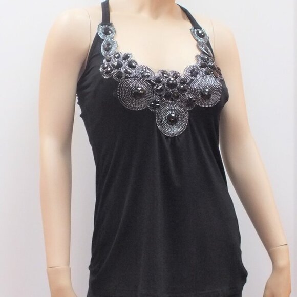 Black Sequined Glitter Applique Blouse Top  Size S   Size M -  NWT - Picture 2 of 11